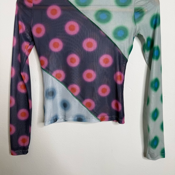 MIAOU Polka Dot PatchworkLong Sleeve Mesh Sheer T-shirt Sz S Y2K Bratz 2000’s - Picture 10 of 14